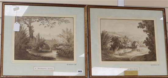 Mr Bourne (19th C.) pair of monochrome watercolours, Brambletye, Sussex and Forest Row, Sussex, inscribed and